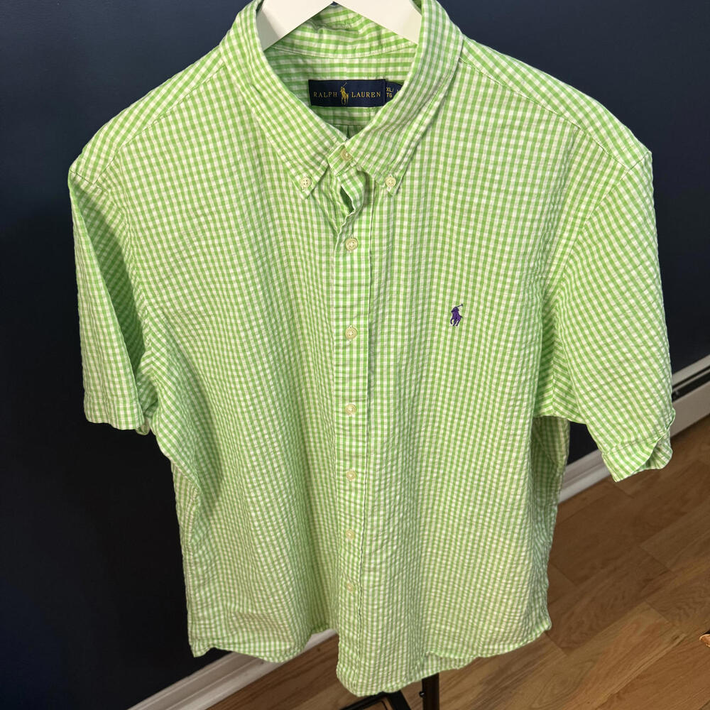 Polo Ralph Lauren, Green Checkered Short Sleeve Button Up Shirt, Mens XL